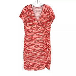 Ellie Kai Dress Womens Size 12 Coral Faux Wrap Ruched Stretch Nylon Knit